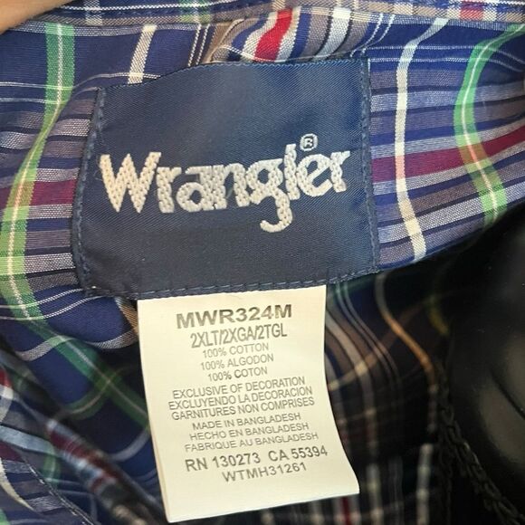 NWT WRANGLER MENS 2XL PLAID BUTTON UP SHIRT SHORT SLEEVE PEARL BUTTONS - Picture 9 of 11